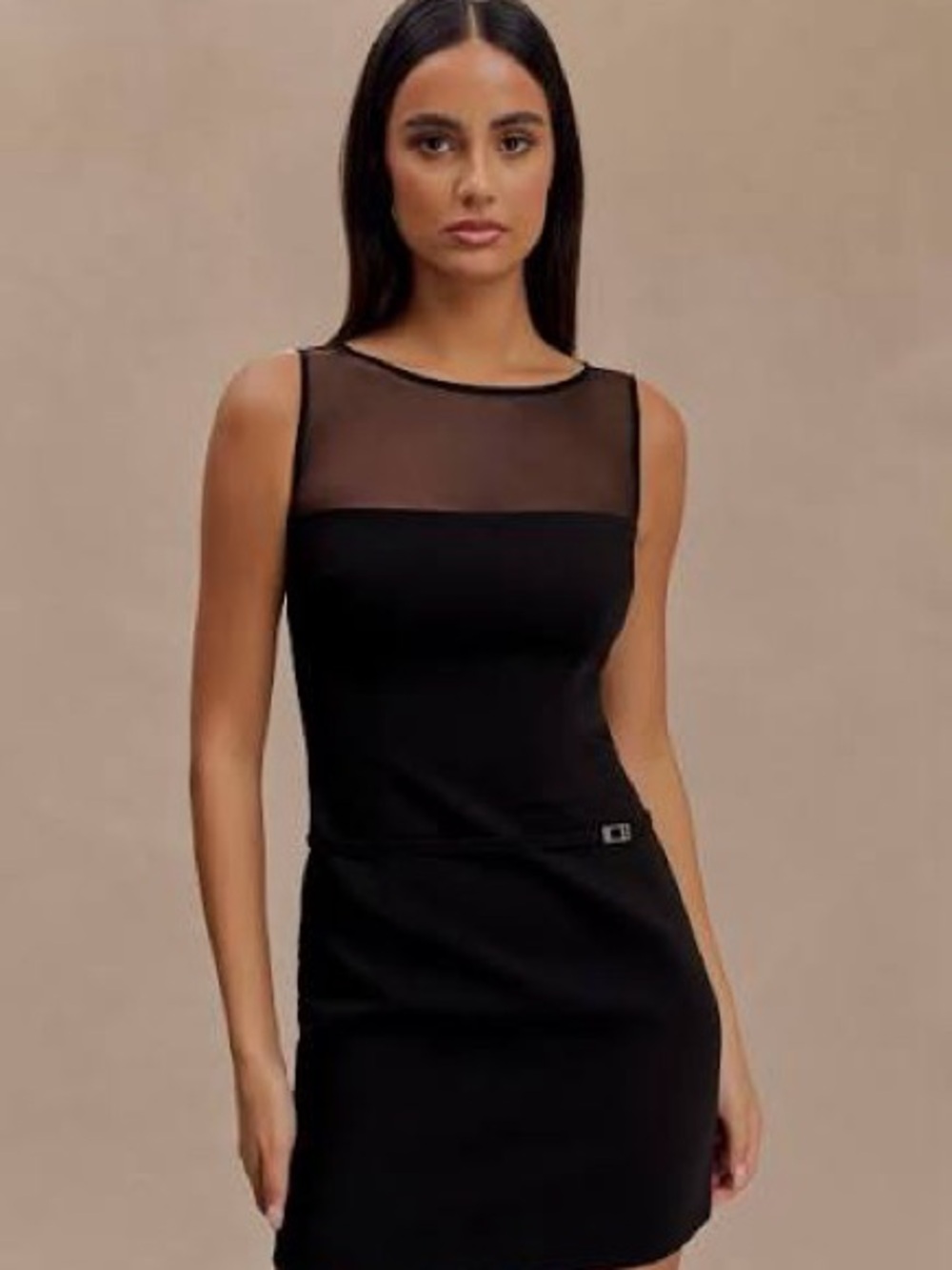 Meshki Black Sleeveless Mini Dress with Sheer Yoke